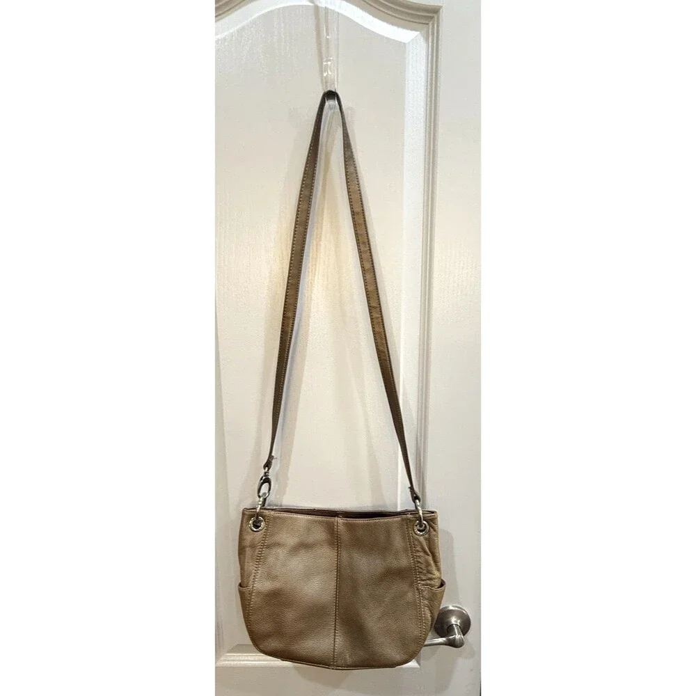 Tignanello Metallic Gold 100% Pebbled Genuine Leather Hobo Crossbody Metallic